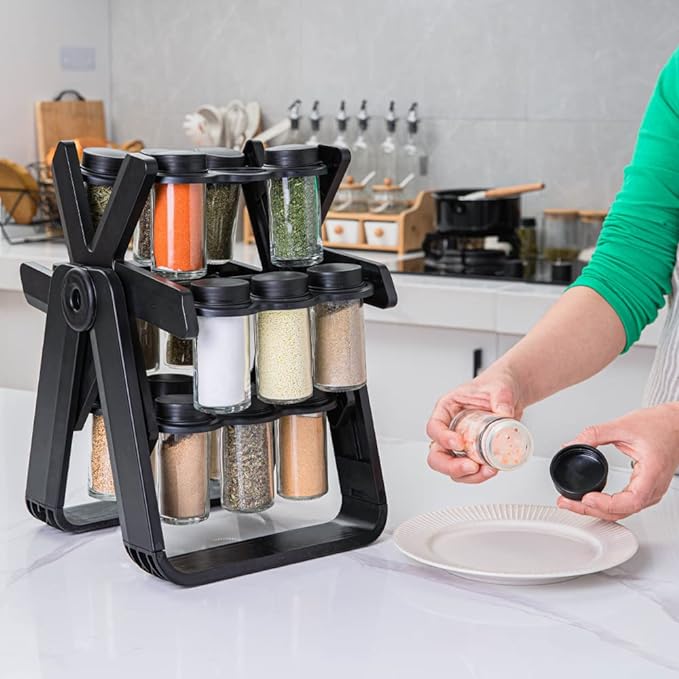 رف التوابل الدوار مع 18 عبوة - Rotating spice rack with 18 containers